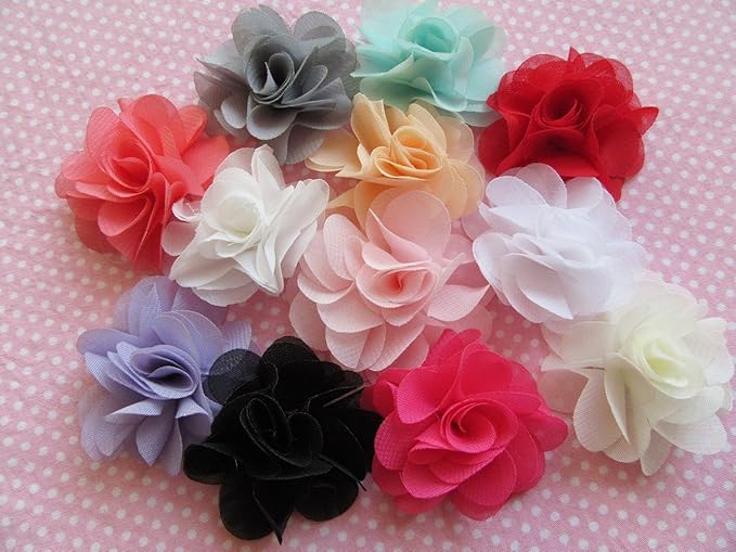 YYCRAFT Pack of 30 Chiffon Flower 1.5" Hair Flower Headband-Mix Color