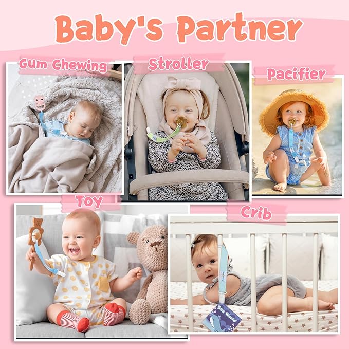 babygoal Doll Pacifier Clips with Pacifier Case, 6 Pack Binky Paci Holder Clips Leashes Fits for Most Baby Pacifiers and Binkies