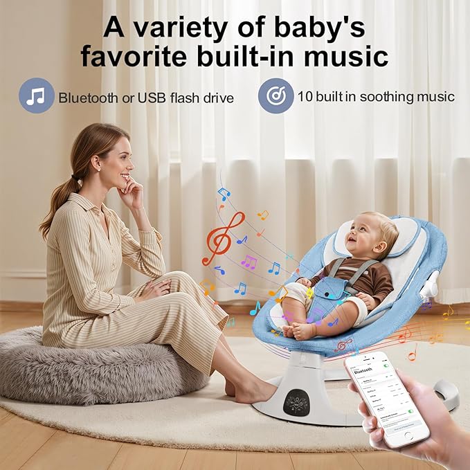 Baby Swing 3 in 1 Multifunctional Infant Rocker, Portable with Remote Control, 5-Point Seat Belt, 5 Auto Rocking, 3 Speed Timer, Electric with Music (0-12 Months) (Blue)