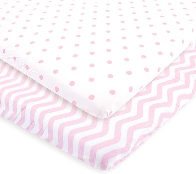 Luvable Friends Unisex Baby Fitted Playard Sheet, Pink Chevron Dot, One Size