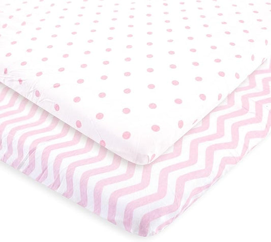 Luvable Friends Unisex Baby Fitted Playard Sheet, Pink Chevron Dot, One Size