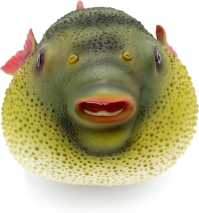 Gemini&Genius Sea Animal Pufferfish Action Figure Soft Rubber Swim Bath Toy, Realistic Ocean Fish Blowfish Toy, Educational and Role Play Toys for Kids and Collectors (Puffer fish)