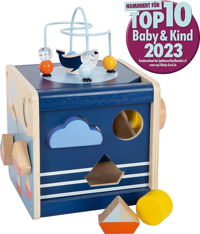 Small Foot Large Ocean Wooden Motor Skills Cube, Maritime Motor Skills Toy for Young Children from 12 Months, 12312