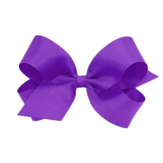 Wee Ones Girls' Classic Grosgrain Hair Bows with Plain Wrap Center, No-Slip Hair Clip, Handmade, Delphinium, Large