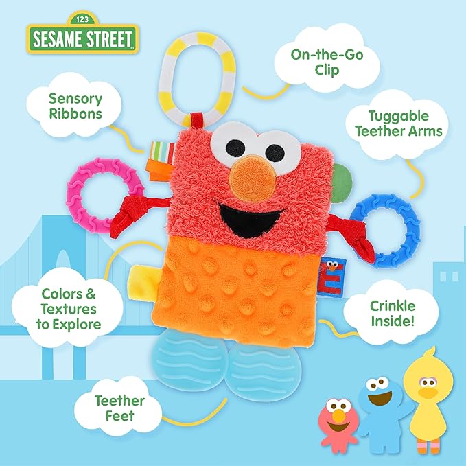 Kids Preferred Sesame Street Elmo Tug & Tag Plush Sensory Toy for Newborns