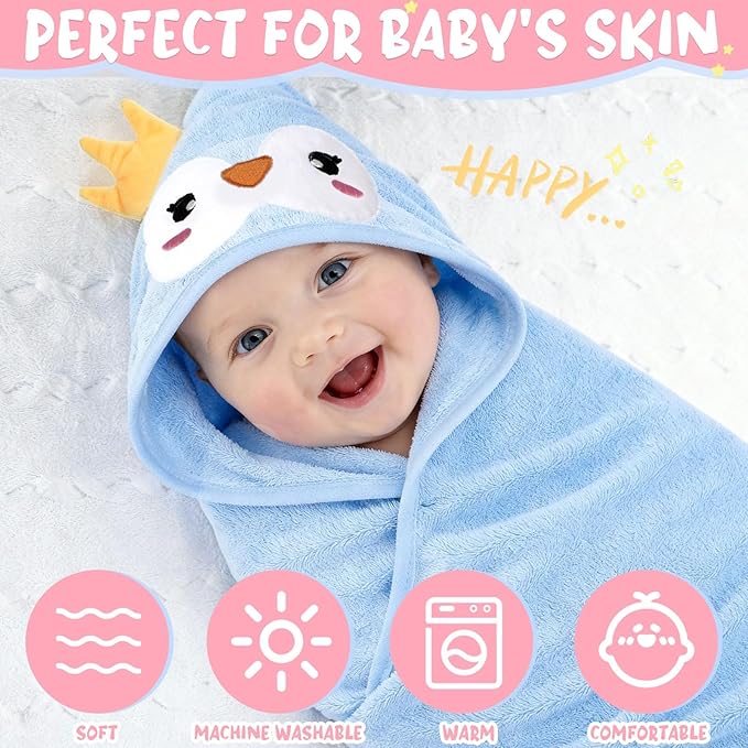 SmoothNovelty 6 Pack Baby Hooded Towels Infants and Toddlers Coral Fleece Baby Bath Towels 31.5 x 31.5 Inch Absorbent Cute Soft Newborn Bath Essentials Gifts for Boys & Girls(Multicolor,Stylish)