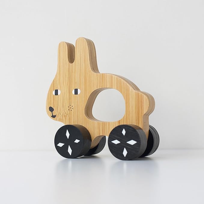 Wee Gallery Bunny Push Toy, Rolling Toy, Classic Motion Toys for Child Motor Skills, Balance, Roll Along Play, and Animal Nursery Decor (Baby, Toddler, Kids)