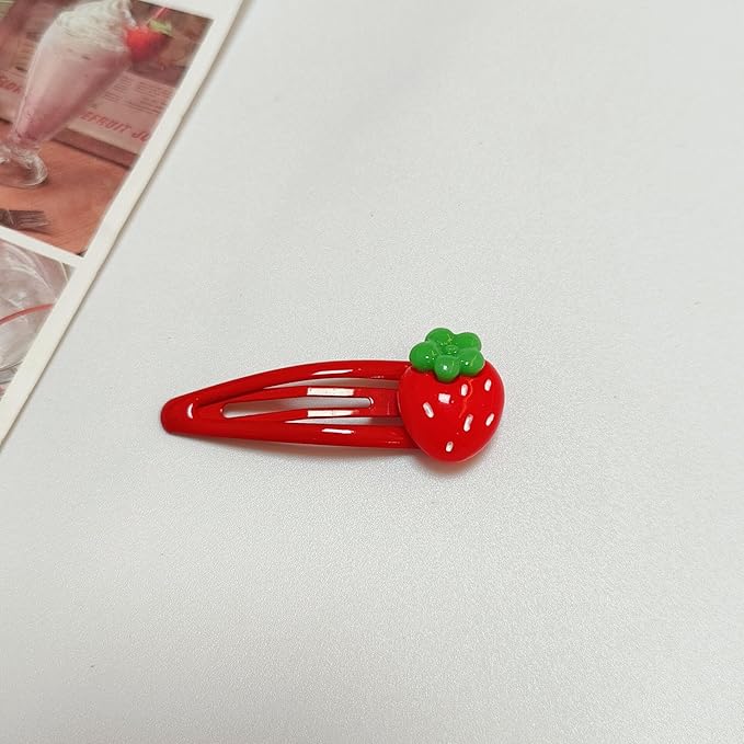 Strawberry Snap Clips Baby Girls Fruit Hair Bow Clips Strawberry Hair Ring Tie BBW24 (6 Pcs-C1)