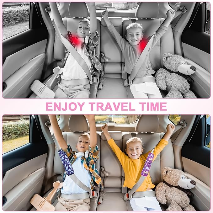 Amintiri Seat Strap Shoulder Pads for Kids, Seat Belt Cover for Children, Soft Furry Seat Belt Cushion for Travel, Cartoon Car Seat Belt Pad Cover for Boys and Girls. (Dino World)