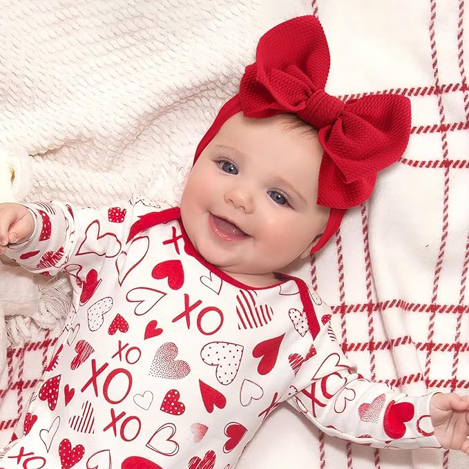 6'' Large Valentines Day Bow Headbands for Baby Girls Soft Nylon Hairbands with Bows Valentines Hair Accessories for Infants KidsRed Light Pink Heart