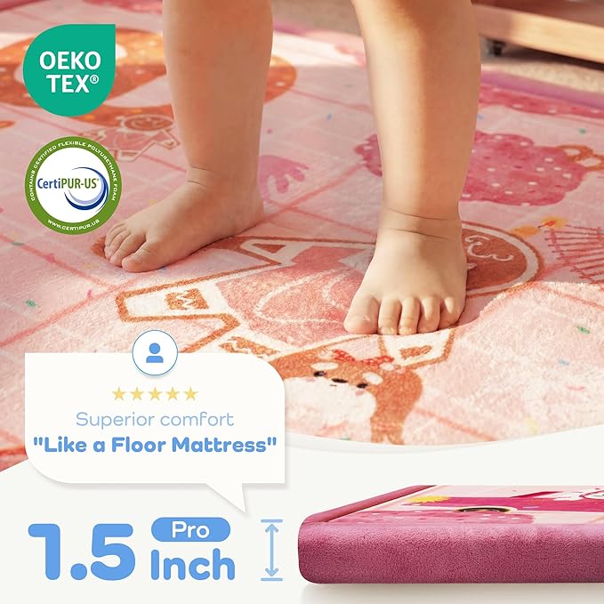 1.5" Thick Educational Large Baby Floor Play Mat 79x118, Flannel Padded Memory Foam Kids Mat, Non-Slip Plush Playmat for Nursery Playroom Classroom (Gingerbread man)