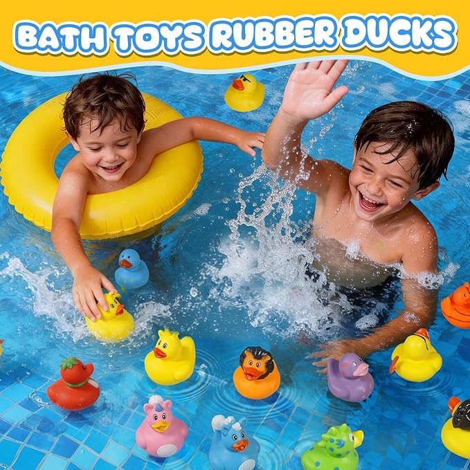 100 Pcs Rubber Ducks, Random Assortment Ducks Bulk for Jeeps Ducking, 2" Mini Rubber Duckies for Baby Toddler Bath Toys, Kids Pool Toys Birthday Gifts Party Favors
