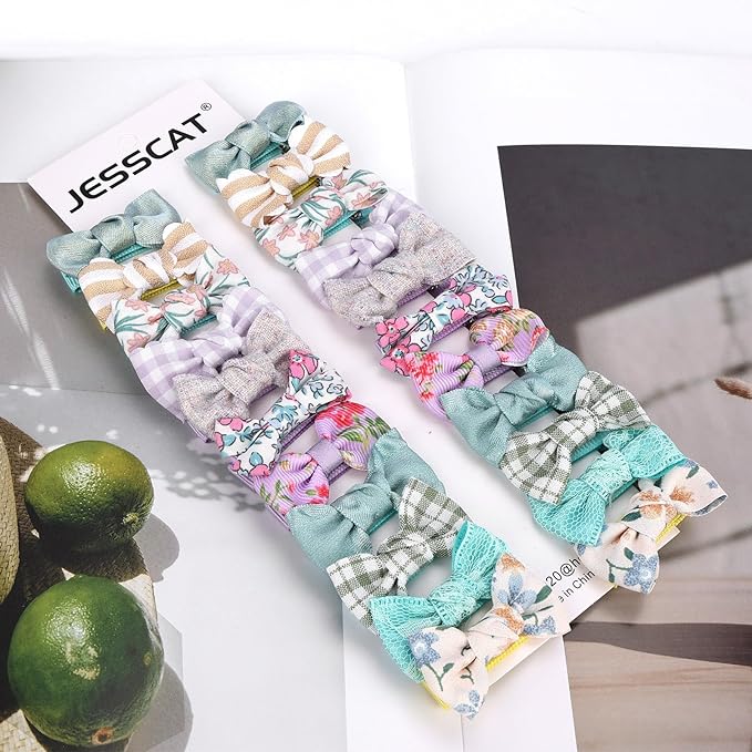 JESSCAT 22 Pcs Hair Clips for Girls with Bows Flower, Fully Lined Alligator Clips and Barrettes, Fabric Handmade Barrettes Hair Accessories for Girls Baby Infants Toddler Kids