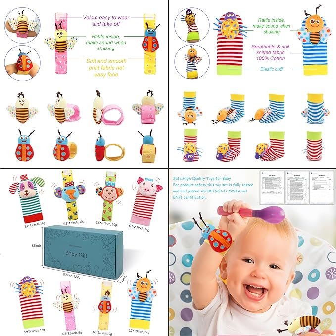 Bloobloomax Baby Rattles Toys for 0-12 Month, Infant Girl Boy Toys for Babies 3-6 Months, Newborn Hand & Foot Toys for 0 to 9 Months, Baby Shower Gifts Set with Wrist Rattle Socks