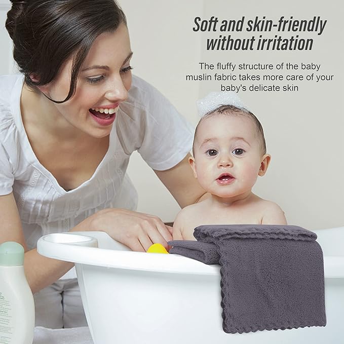 Sunny zzzZZ Ultra Soft 24 Pack Baby Washcloths - 10x10 Inches - Coral Fleece Extra Absorbent Wash Clothes for Babies, Infants and Toddlers - Sensitive Skin and Newborn - Ideal Baby - Dark Grey