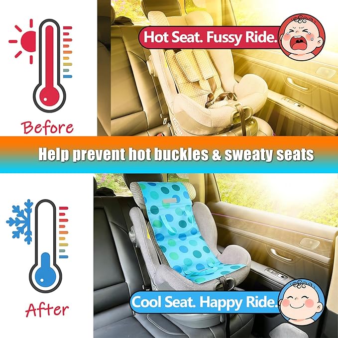 Baby Car Seat Cooling Pad with Insulated Bag Reusable Baby Carseat Cooler Cooling for Car Seat Belts Summer Essential 4 Removable Gel Packs