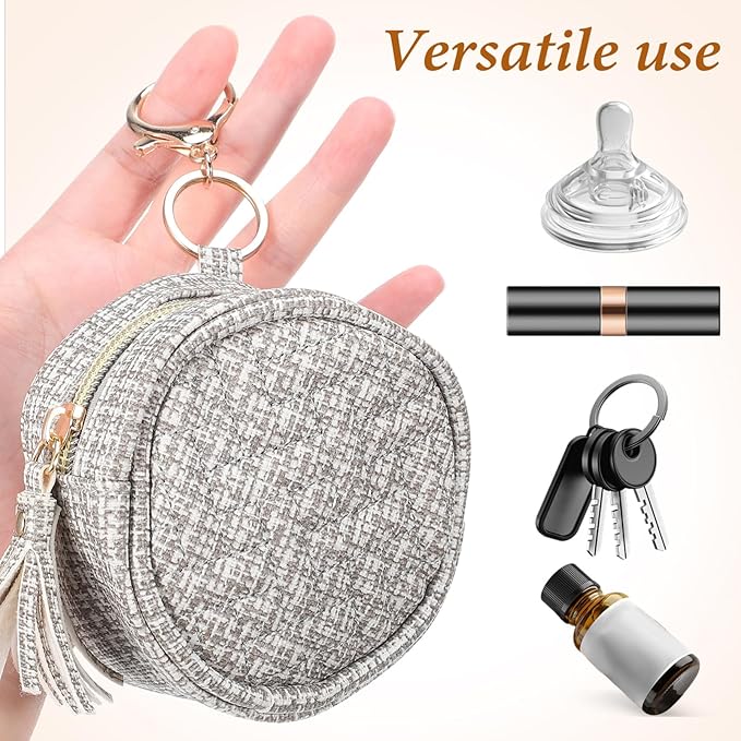 SHERCHPRY Holder Pouch with Clip Baby Case Round Zippered Pouch for Travel Outdoor Activities (Grey Plaid)