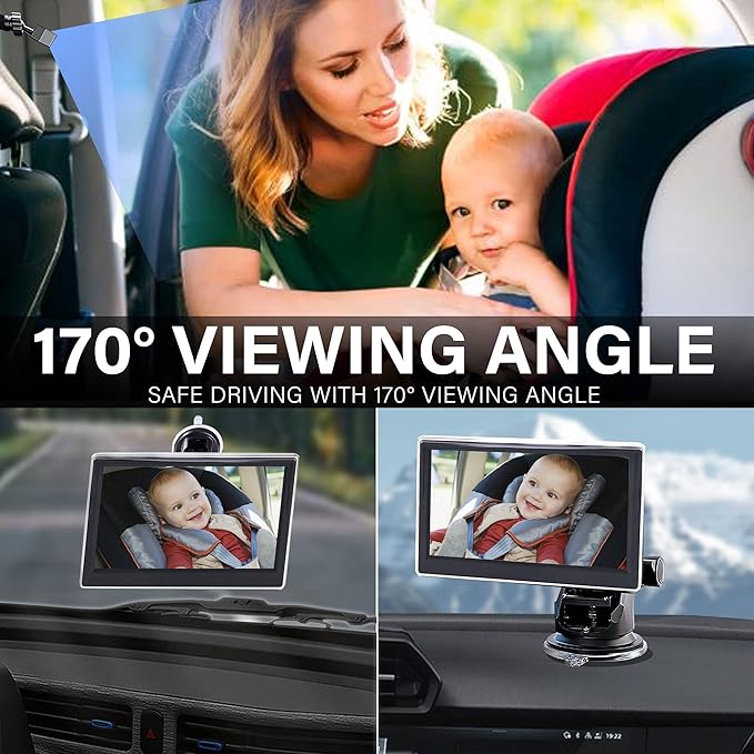 Baby Car Camera HD 5 Inch Monitor Car Mirror Infant Rear Facing Full View Clear Night Vision