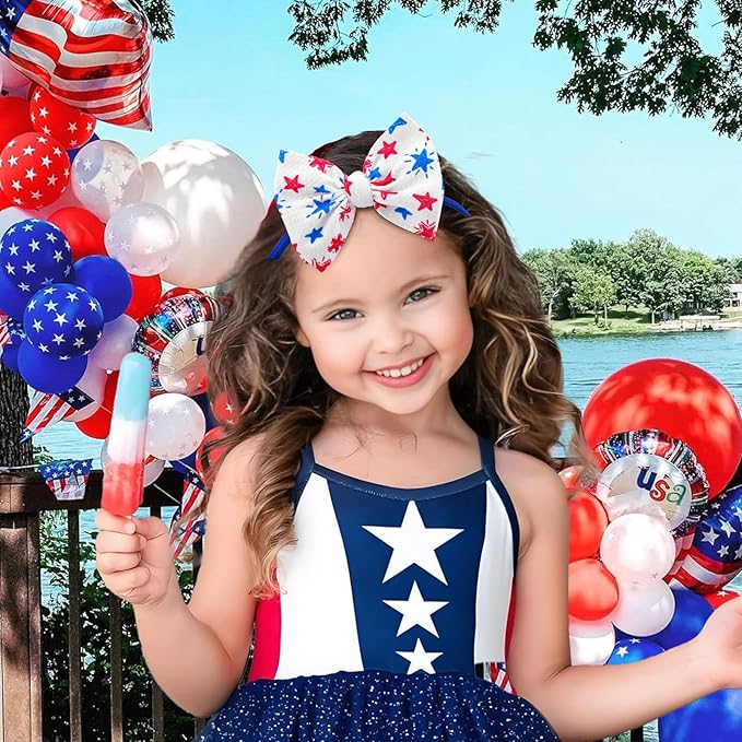 4th of July Baby Girl Bows Hair Accessories Toddler Fourth of July Red White and Blue Bows Flag Patriotic Headband Girls
