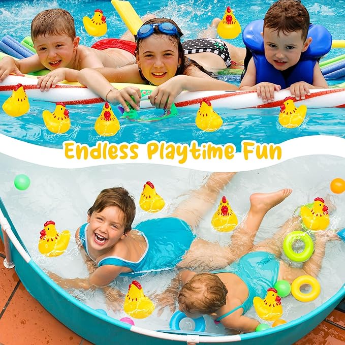 Mini Rubber Chickens Toys, 40Pcs Cute Chicks Squeak Bath Toy, Yellow Floating Rubber Chicken for Boy Girl Baby Shower Birthday Party Favors Gifts Decoration