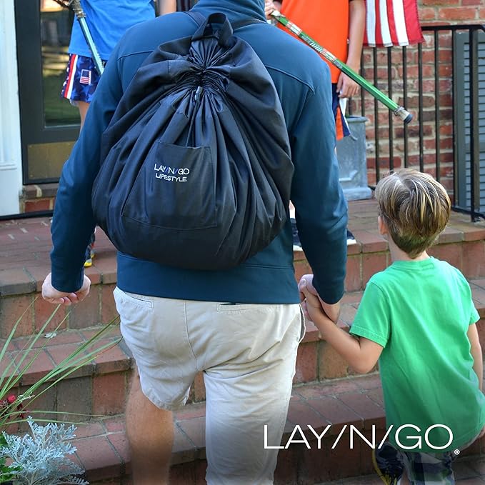 Lay-n-Go Layflat Portable Drawstring Cinch Storage Toy & Mini Figures Organizer & Play Mat, Mesh Pockets, Home & Travel, Kids & Toddlers Playdates, 2 Straps for Backpack, Durable, Machine Washable