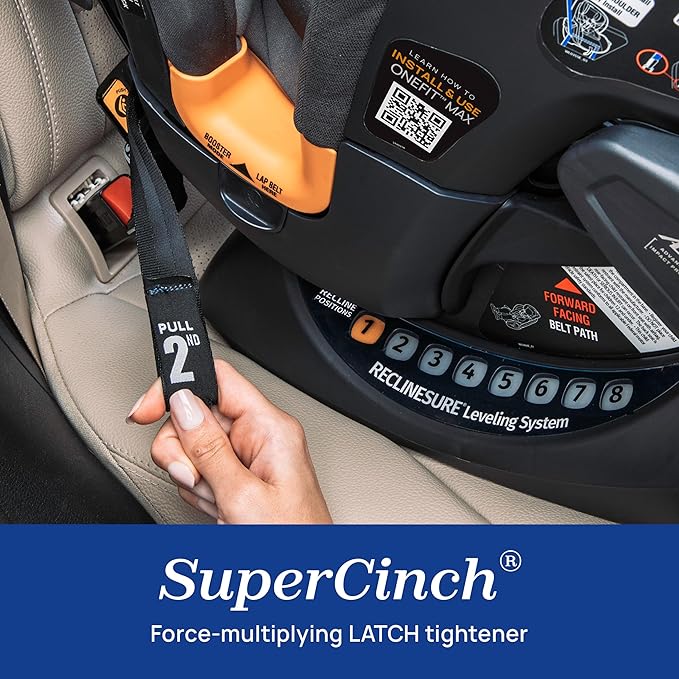 Chicco OneFit Max ClearTex All-in-One Car Seat with LeverLock Installation, Slim Design, Convertible Car Seat, Seat for Infants and Children 5-100 lbs, Ash/Grey