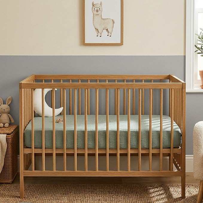 Pro Goleem 2 Pack Muslin Crib Sheets for Boys and Girls, Soft Breathable Neutral Fitted Cotton Baby Bed Sheets Set for Standard Crib Mattress & Toddler Mattress 52"x28", (Grey＆Green)