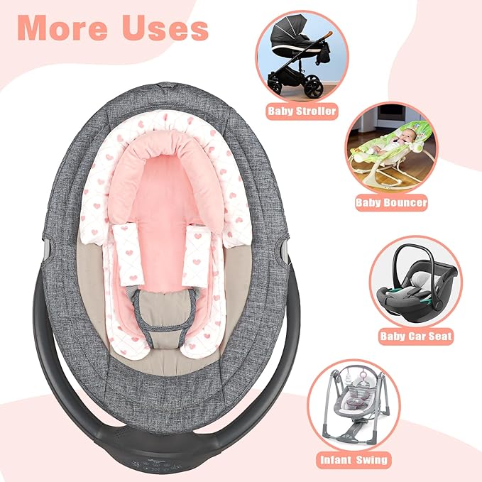 Infant Car Seat Insert, Baby Car Seat Head & Body Support with 2 Strap Pads, Ultra Soft Newborn Preemie Carseat Insert Cushion for Girls Boys, Fits Car Seat, Stroller, Swing, Bouncer, Pink