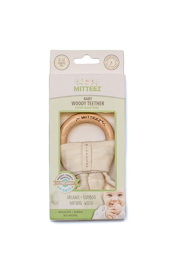 Wood Baby Organic Wooden Teether with Absorbent Cloth (Natural)