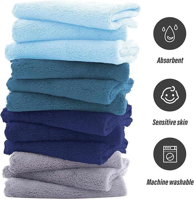 Sunny zzzZZ Ultra Soft 24 Pack Baby Washcloths - 10x10 Inches - Coral Fleece Extra Absorbent Wash Clothes for Babies, Infants and Toddlers - Sensitive Skin and Newborn - Ideal Baby - Multicolored