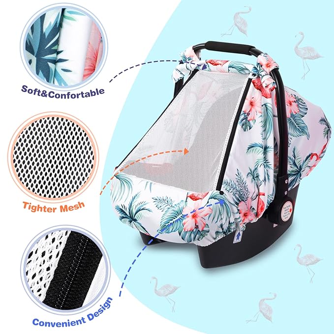 SMTTW Car Seat Cover for Babies, Stretchy Breathable Carseat Canopy, Multiuse Infant Stoller Cover for Baby Boys Girls, Privacy Breastfeeding Coverage Protect Baby from Wind, Sun (Red Cowned Crane)