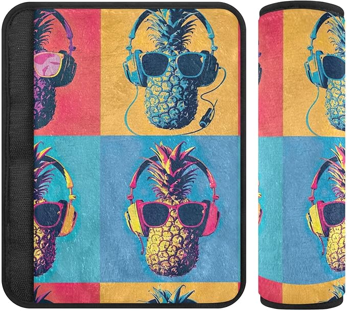CHIFIGNO 2 Pack Car Seat Belt Covers Colorful Funny Pineapples Car Seat Strap Pads Cute Shoulder Pads Car Accessories for Car Bag
