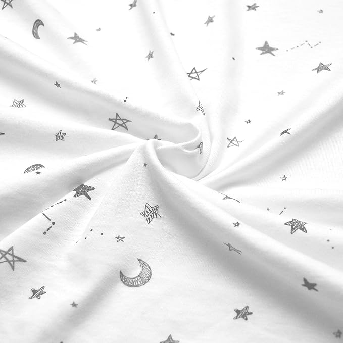 American Baby Company 2 Pack 100% Natural Cotton Fitted Pack and Play Sheets 39" x 27" - Soft & Breathable Pack N Play Sheets for Playard & Mini Crib Mattress, Gray Star and White, for Boys & Girls