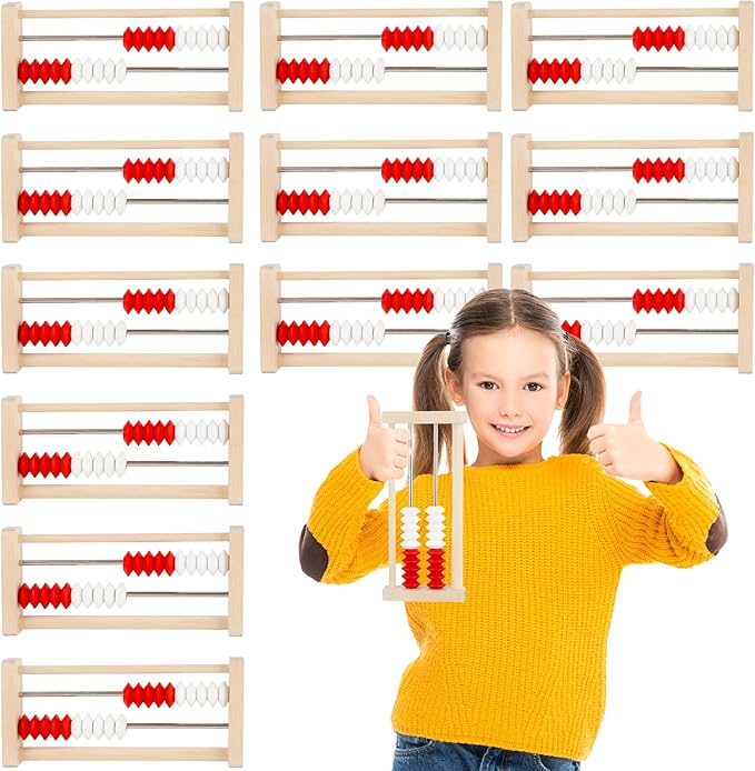 12 Pcs Mini 20-Bead Wooden Rekenrek Abacus 2-Row Counting Rack Educational Toys Math Skills Manipulatives Students Elementary School Classroom Activities