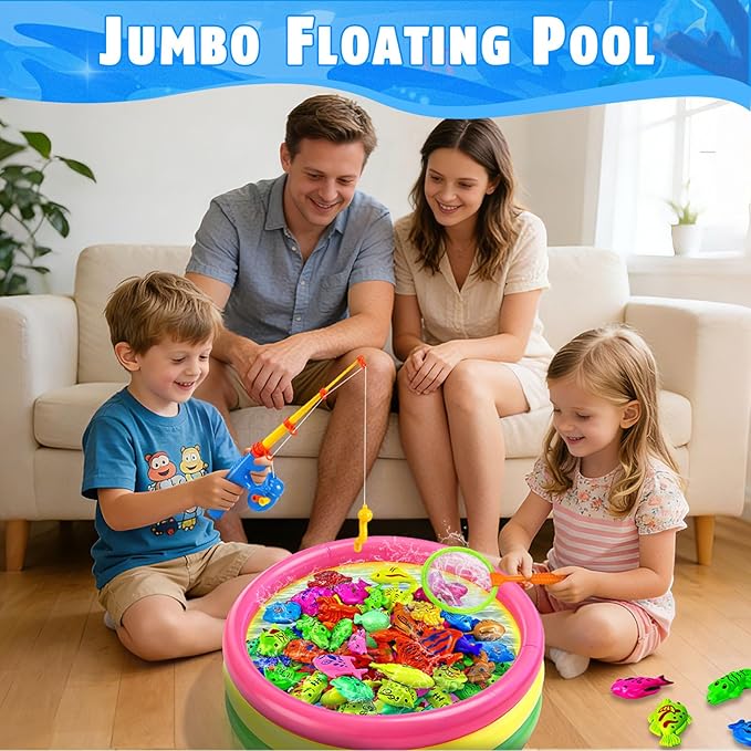 CozyBomB™ Magnetic Fishing Toys Game Set for Kids | Water Table Bathtub Kiddie Pool Party Pole Rod Net, Outdoor Plastic Floating Fish, Toddler Bath Color Ocean Sea Animals Birthday Gift Age 3-5 6 4-8