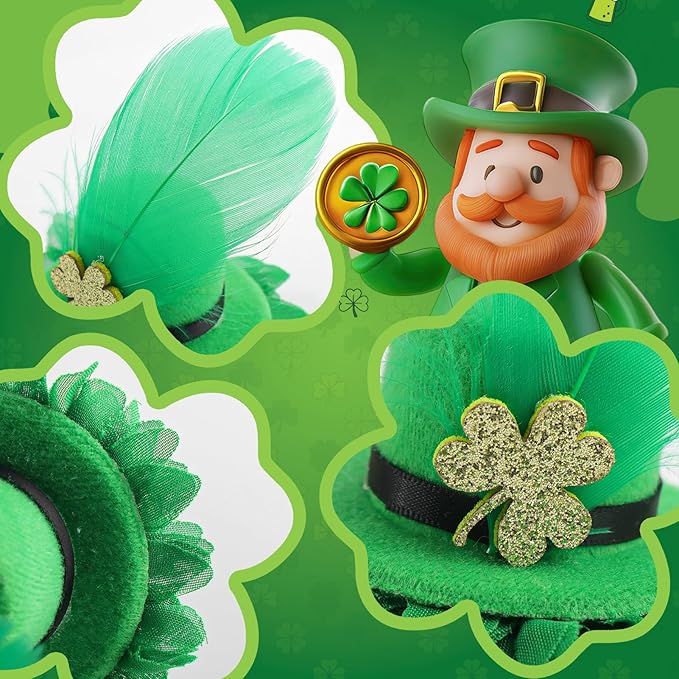 Leprechaun Top Hat Hair Bow Clips St Patrick Day Green Hat Alligator Hair Clips for Girls Infant Clover Shamrock Clip St.Patrick Hair Accessories Gift