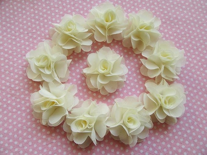 YYCRAFT Pack of 30 Chiffon Flower 1.5" Hair Flower Headband-Ivory