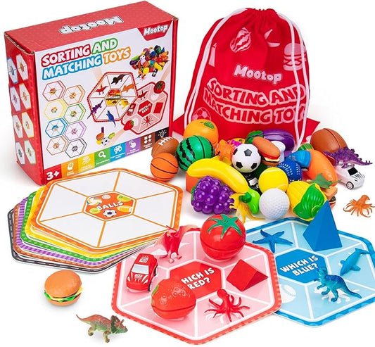 Sorting Toys for Toddlers, Match Card & Sort Game Set, Sensory Toys, Multiple Themes Fine Motor Sorting Games, Preschool Educational Learning Toys Sorting Matching Playset for Boys and Girls