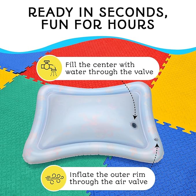 Tummy Time Water Mat – Inflatable Water Play Pad for Babies - Sensory Tummy Time Mat for Floor Play - 100% BPA-Free & Leakproof - Baby, Infants 3-12 Months – PAC3 - Blue - Avec Maman