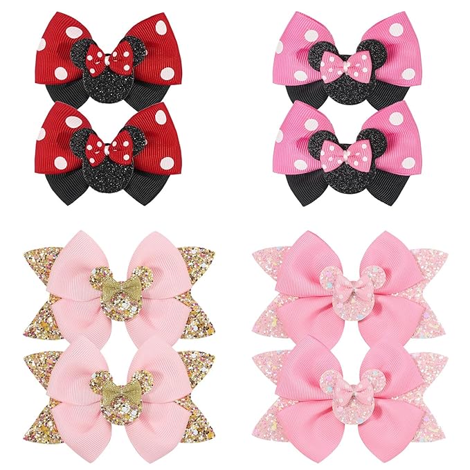 Glitter Bow Clips for Girls, BBGifts 8Pcs Toddlers Girls Hair Clips 4 Pairs Infant Clips
