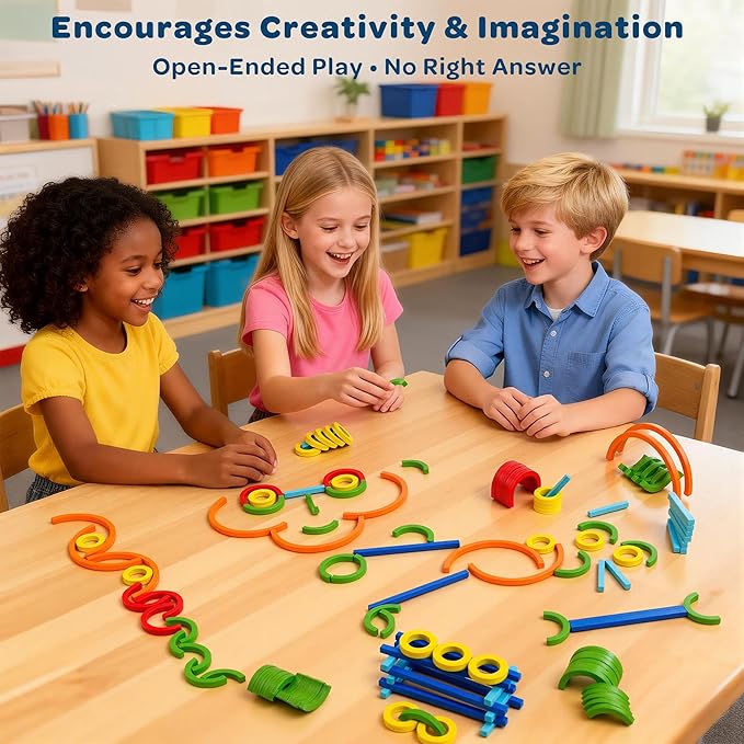 Montessori Smart Sticks Learning Set with Rings and Challenge Cards, 120PCS Creative Building Kit, STEM Toys for 3 4 5 Year Old Kids, Preschool Montessori Learning Activities