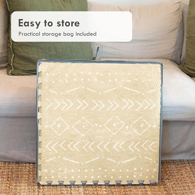 Lillefolk Baby Play Mat for Floor – 6x6ft Beige | Soft Non Toxic Premium EVA Foam Tiles for Tummy Time, Crawling & Playroom – Waterproof for Hard Floors Mat for Babies & Toddlers (9 Tiles)