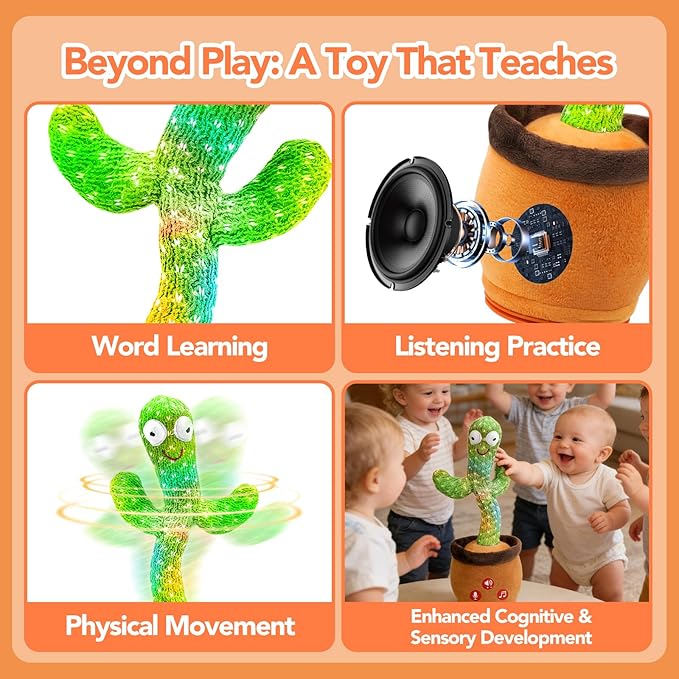 Baby Toys Dancing Talking Cactus Toy with Adjustable Volume, Boys Girls Gifts Interactive Singing Mimicking Repeating Cactus, for Toddlers 0-18 Months Christmas Birthday Easter Basket Stuffers