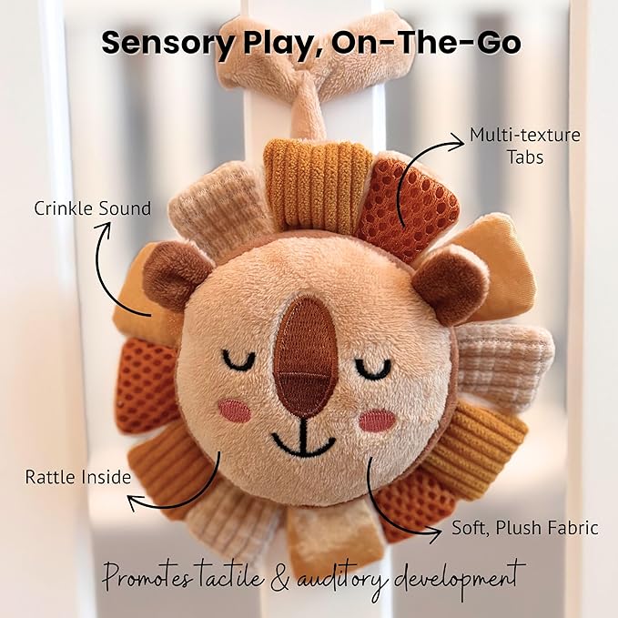 Lion & Light® Leo Crinkle Toys for Baby | Sensory Toys for Babies | Baby Hanging Toys | Mellow Textures & Crinkle Sounds | Soft Rattle Toy for Babies 0-6 Months | Plush Toys for Kids