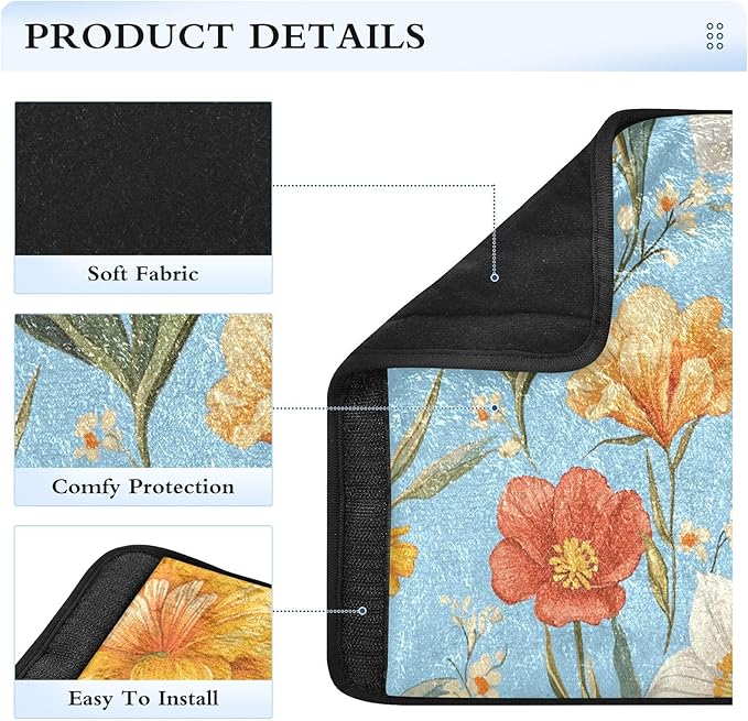 Car Seat Belt Pads Covers Set of 2 Soft Unique Camera Bag Strap Cover for Adults Youth Kids S Autumn Flowers Flower Daffodil Gladiolus Blue