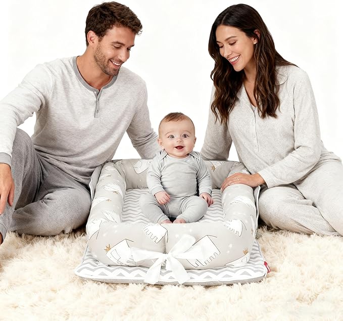 Baby Lounger for Newborn-Portable Baby Lounger 0-24 Months for Home and Travel,Newborn Loungers with Strap, Baby Nest Lounger Adjustable Size,Little Elephant Grey
