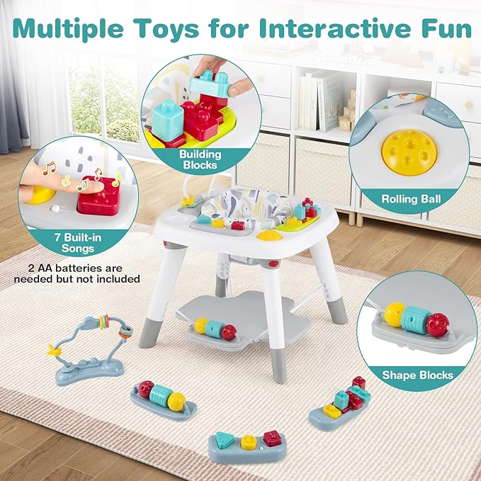 BABY JOY 6-in-1 Baby Activity Center, Baby Jumper & Interactive Play Table with 360° Rotating Seat, Detachable Toys & Music, Montessori-Inspired, Activity Center for Infant Toddlers 6-36 Months (Gray)