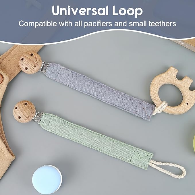 TYRY.HU Ribbon Pacifier Clip Holder,2 Pack Binky Paci Holder Clips, Pacifier Leash for Baby Boys and Girls,Fabric Pacifier Strap Universal Fits for Most Pacifier, Styles & Teethers Toys(Blue,Green)