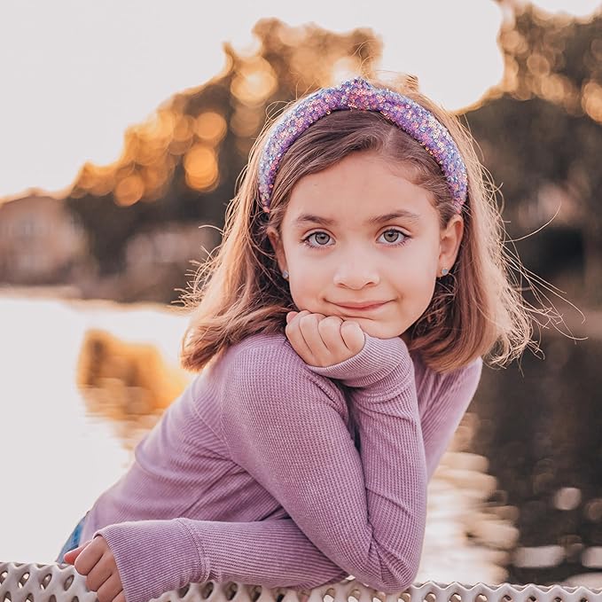 FROG SAC Sequin Knot Headband for Girls, Purple Knotted Hair Bands Accessories for Kids, Sparkly Iridescent Little Girl Headbands, Cute Fashion Hairbands for Tweens Stocking Stuffers for Children
