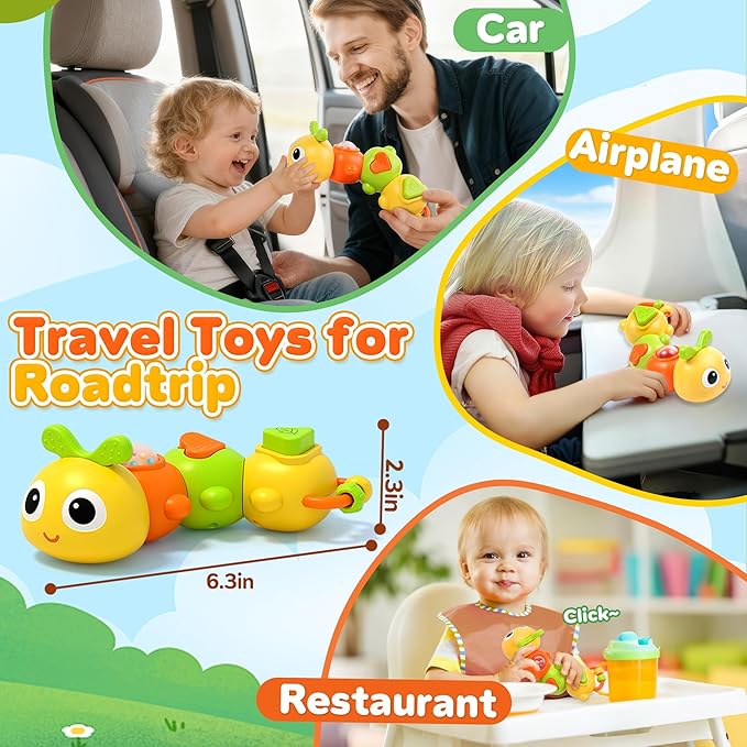 Montessori Sensory Toy for Baby 1 year old, Caterpillar Busy Board for Toddler 12-18 Month Airplane Travel Toy Roadtrip Car Activities 1st Birthday Gift Valentine Day Gift Easter Basket Stuffer